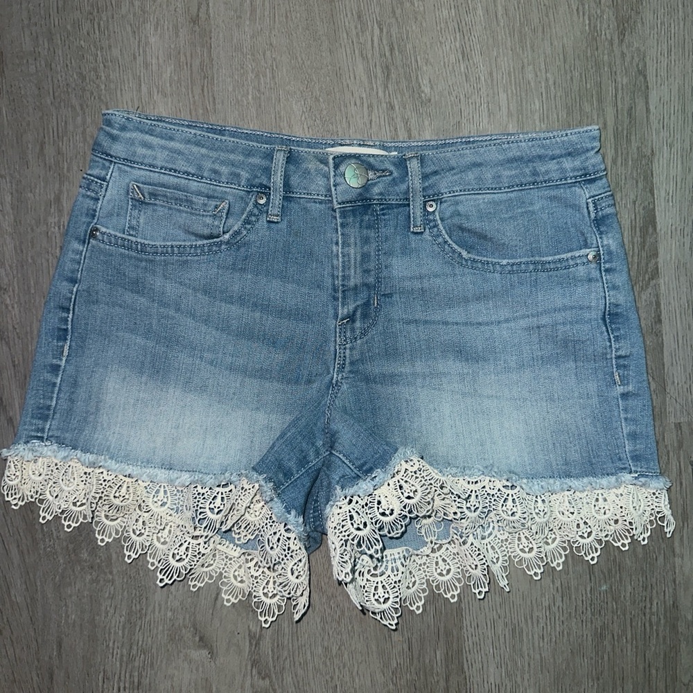 Jessica Simpson Lace Trim Blue Jean Shorts